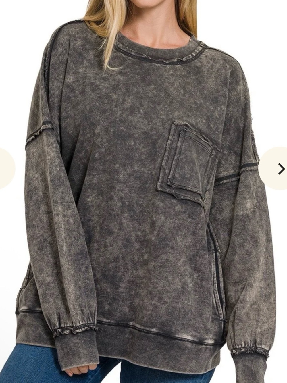 Zenana Outfitters Acid Wash Black Crewneck Sweatshirt
